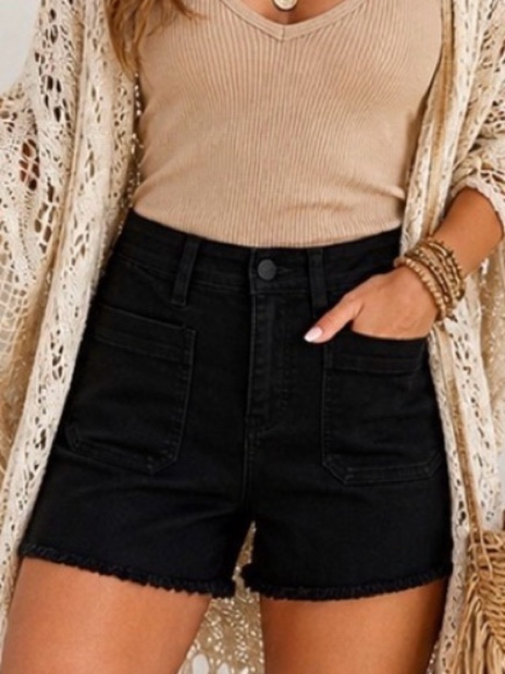 Judy Blue Black Mid Rise  Shorts | Frayed Hem Boho Summer Denim Size XL NWT